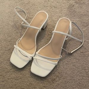 White Strappy Chunky Low Heels